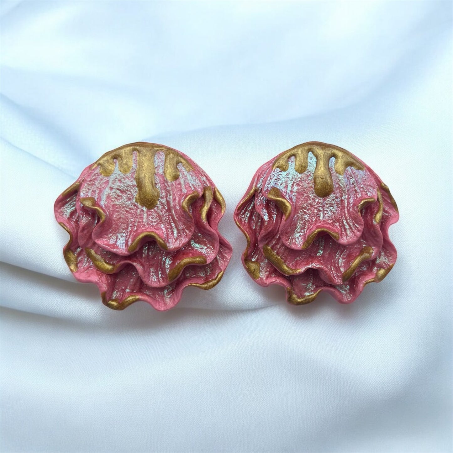Cascade Petals statement earrings-pink